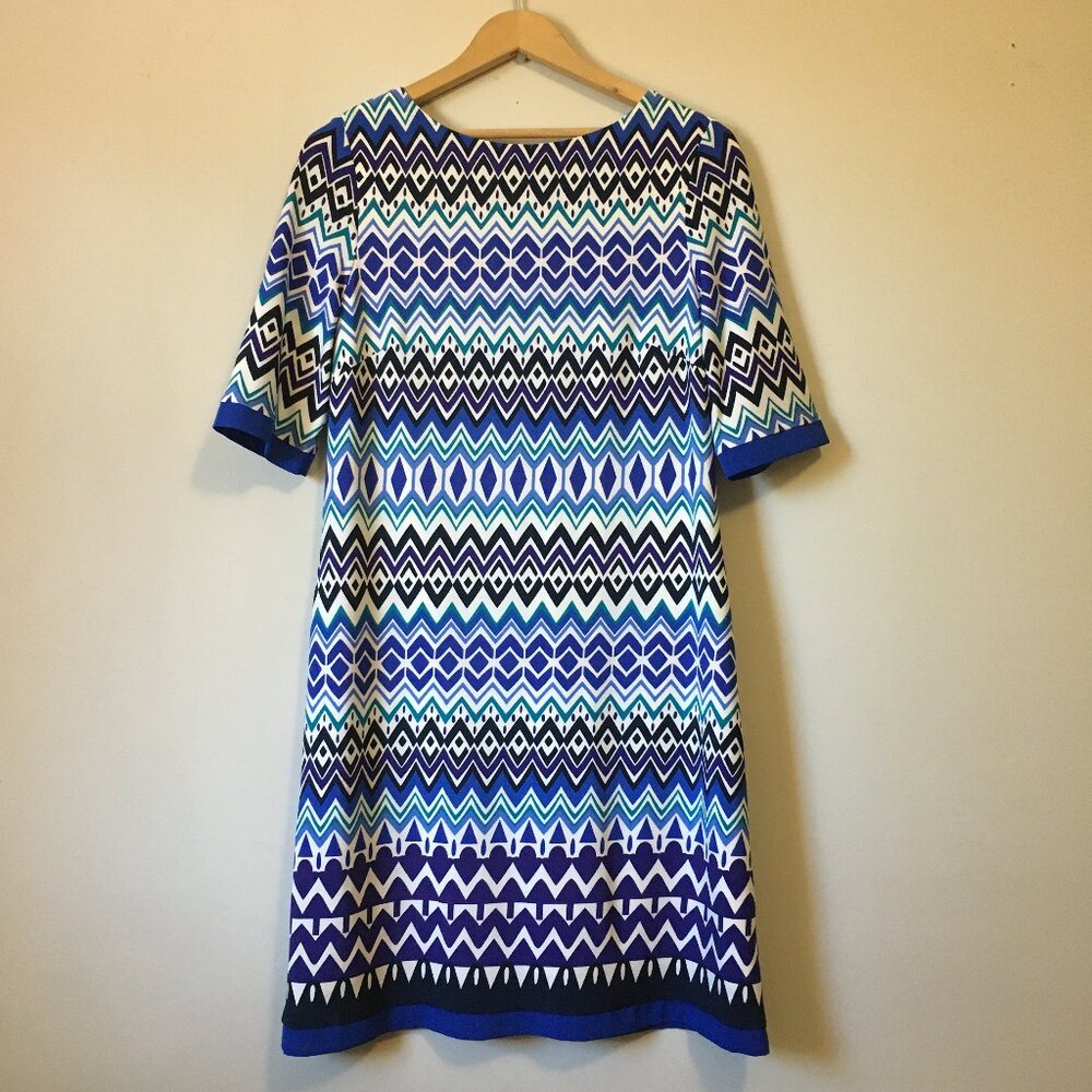 Eliza J Blue Diamond Fever Disco Geometric Print Shift Dress 10